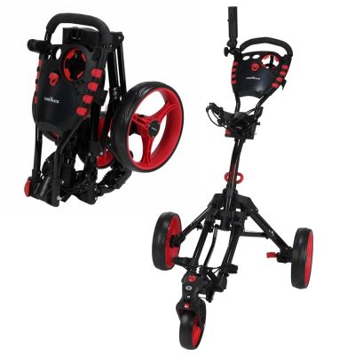 OPEN BOX Caddymatic Golf 360° SwivelEase 3 Wheel Folding Golf Cart Black/Red