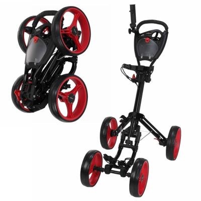 OPEN BOX Caddymatic Golf Quad 4-Wheel Folding Golf Pull / Push Cart Black/Red