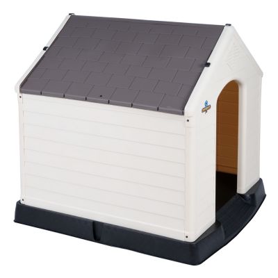 OPEN BOX Confidence Pet Medium Waterproof Plastic Dog Kennel Outdoor House Brown