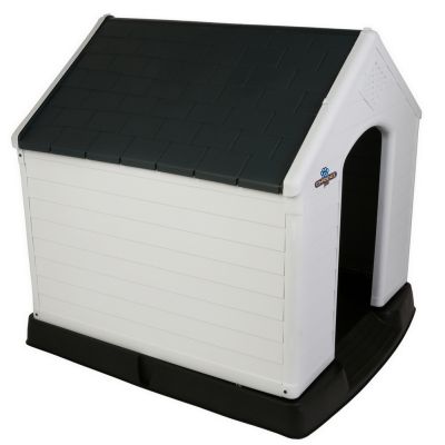OPEN BOX Confidence Pet Medium Waterproof Plastic Dog Kennel Outdoor House Grey