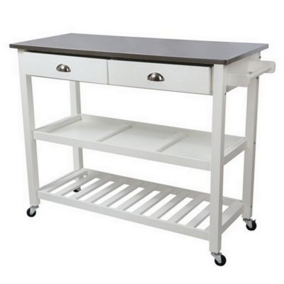 Homegear Open Storage Kitchen Cart with Shelves - Stainless Steel Top