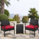 OPEN BOX Palm Springs Outdoor 3-Piece Patio Rattan / Wicker Style Furniture Conversation Set - 2 Chairs with Cushions, Glass Top Side Table